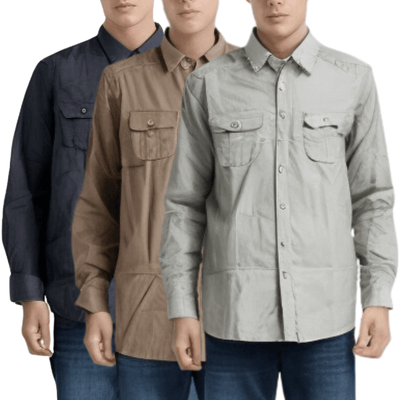 3x Mens Slim 100% Cotton Long Sleeve Shirt Button Up Business Casual - Assorted Payday Deals