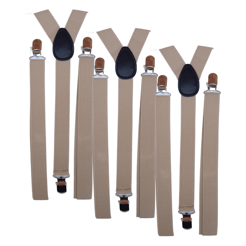 3x Mens Suspenders Braces Adjustable Strong Clip On Elastic Formal Wedding Slim - Beige Payday Deals