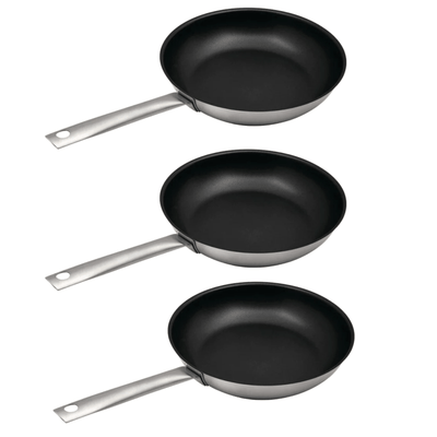 3x Omega Non-Stick Fry Pan 24cm (18/10 Stainless Steel) Frying 1880 Collection