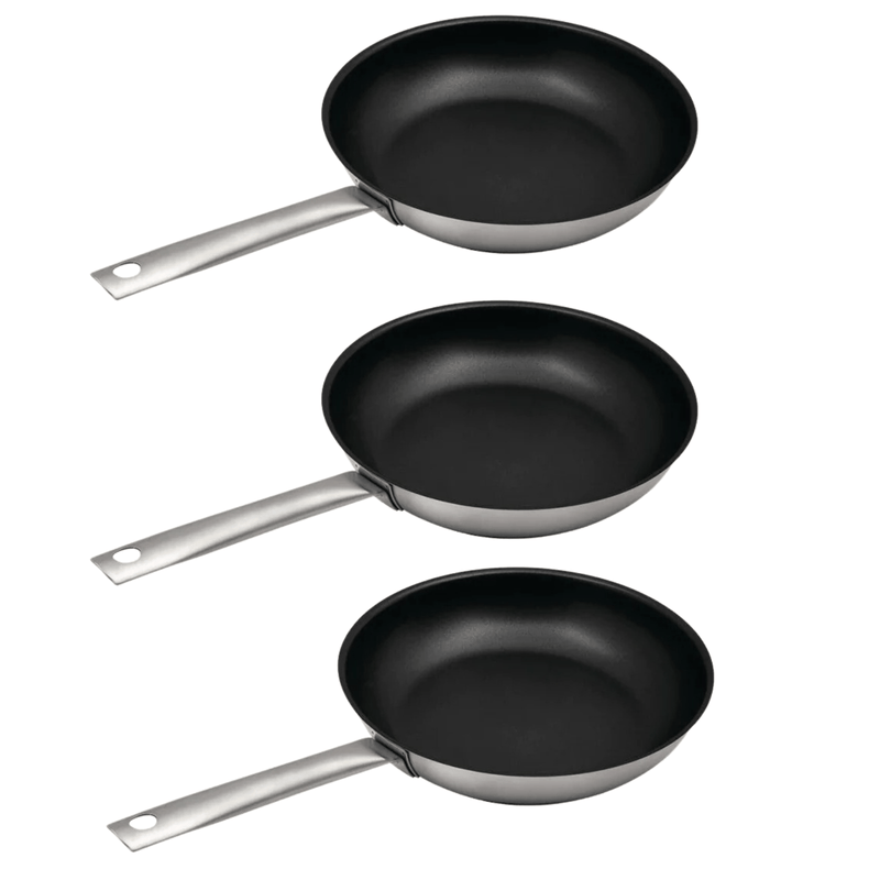 3x Omega Non-Stick Fry Pan 24cm (18/10 Stainless Steel) Frying 1880 Collection Payday Deals