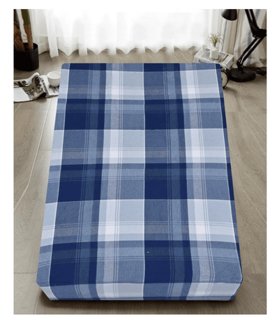 3x Queen Luxury 100% Cotton Flannelette Fitted Bed Sheet - Blue Check Print Payday Deals