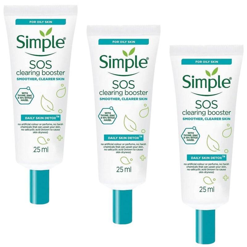 3x Simple 25ml SOS Clearing Booster Long Lasting Shine & Blemish Control Payday Deals