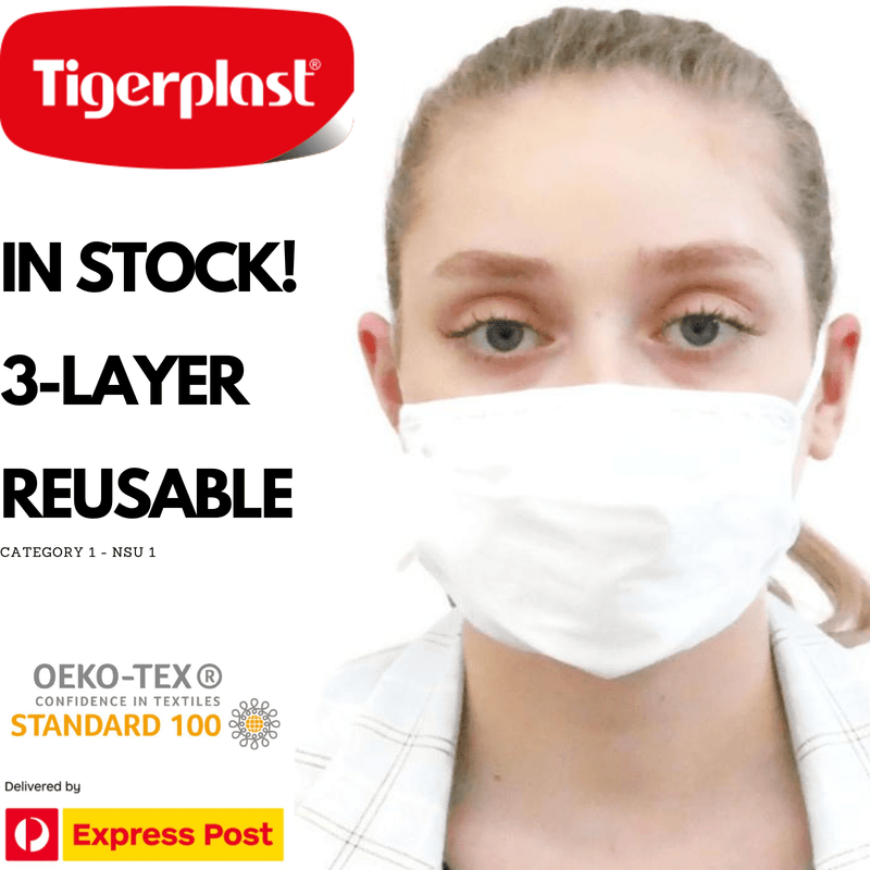 3x Tigerplast Kids Fabric Face Mask Washable Reusable Mask Protect Cover Black Payday Deals