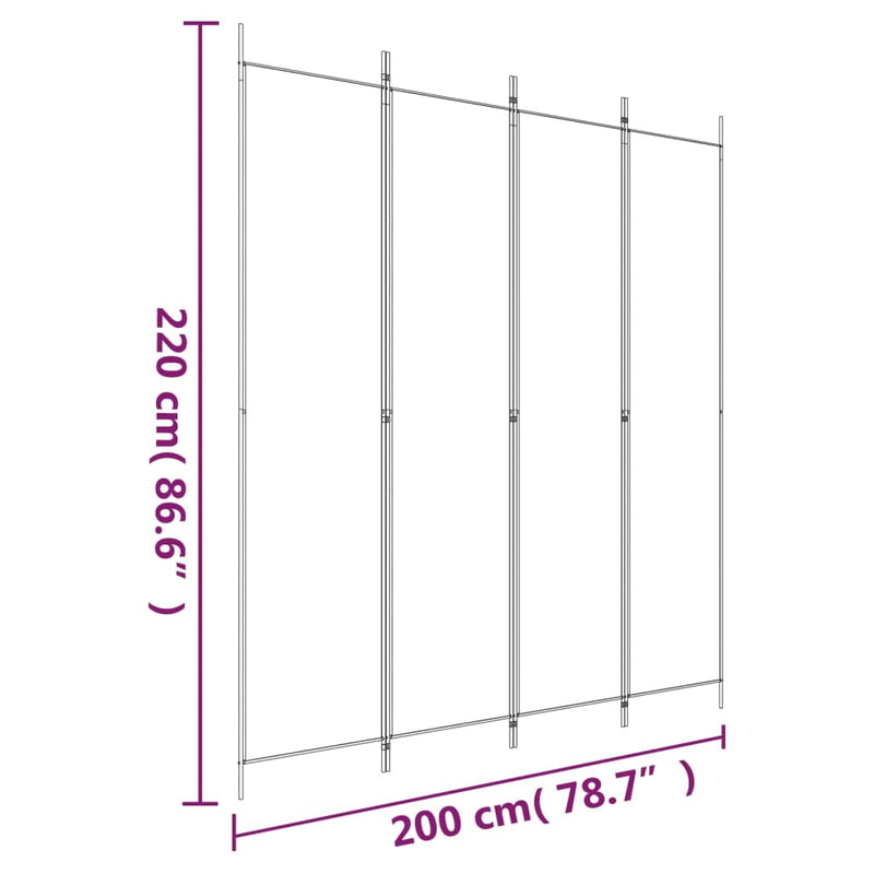 4-Panel Room Divider White 200x220 cm Fabric Payday Deals