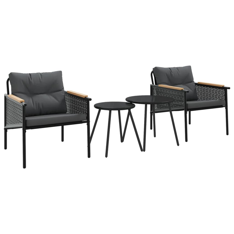 4 Piece Balcony Furniture Set with Cushions Black Steel Payday Deals