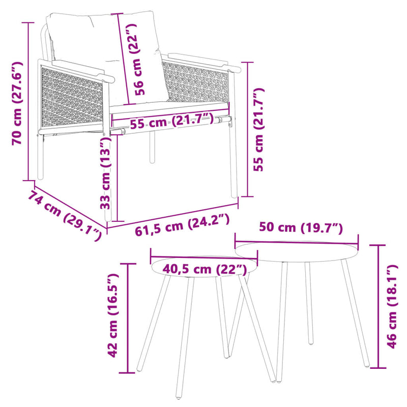 4 Piece Balcony Furniture Set with Cushions Black Steel Payday Deals