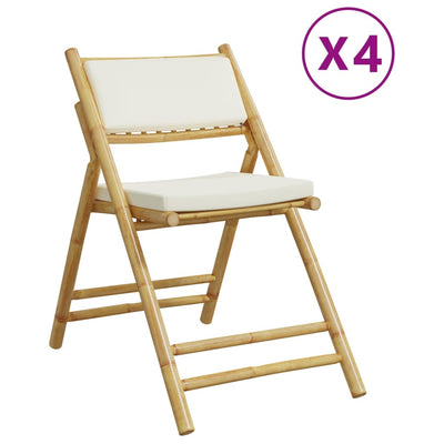 4 Piece Folding Bistro Chairs with Cream White Cushions Bamboo Payday Deals