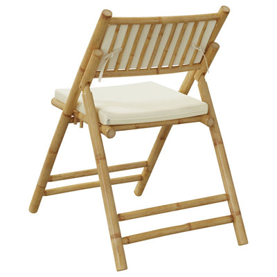 4 Piece Folding Bistro Chairs with Cream White Cushions Bamboo Payday Deals