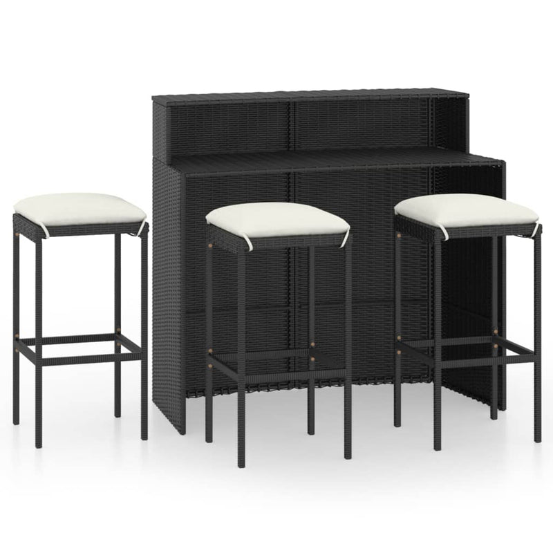 4 Piece Garden Bar Set with Cushions Black Payday Deals
