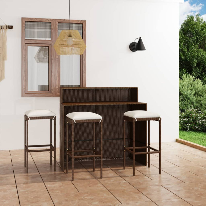 4 Piece Garden Bar Set with Cushions Brown Payday Deals