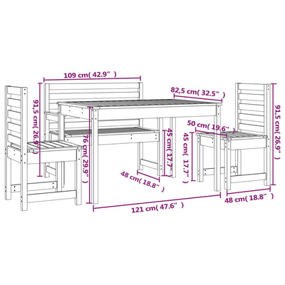 4 Piece Garden Dining Set White Solid Wood Pine Payday Deals