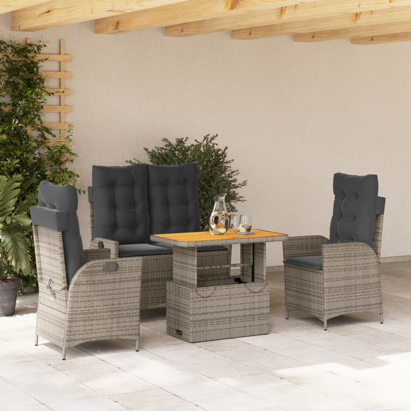 4 Piece Garden Dining Set with Cushions Grey Poly Rattan Payday Deals