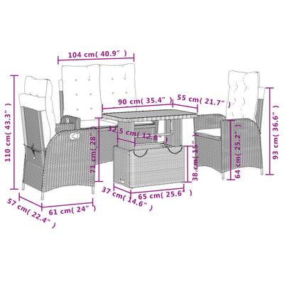 4 Piece Garden Dining Set with Cushions Grey Poly Rattan Payday Deals