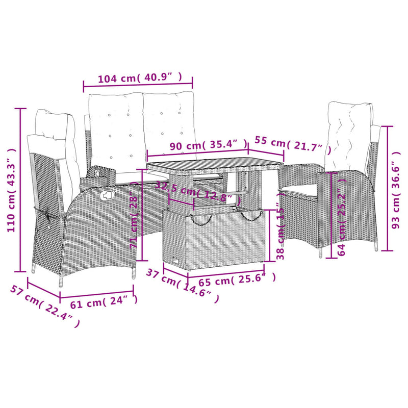 4 Piece Garden Dining Set with Cushions Grey Poly Rattan Payday Deals