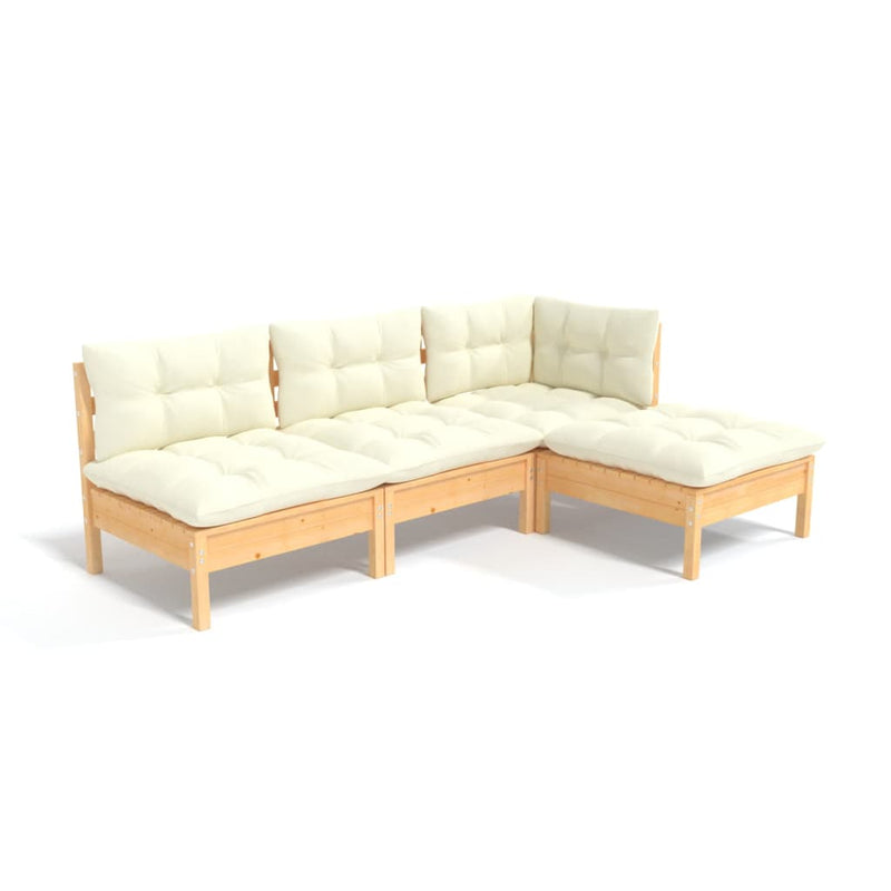 4 Piece Garden Lounge Set with Cream Cushions Pinewood Payday Deals