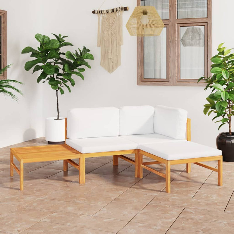 4 Piece Garden Lounge Set with Cream Cushions Solid Teak Wood Payday Deals