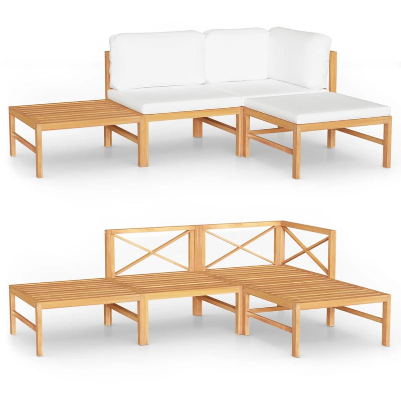4 Piece Garden Lounge Set with Cream Cushions Solid Teak Wood Payday Deals