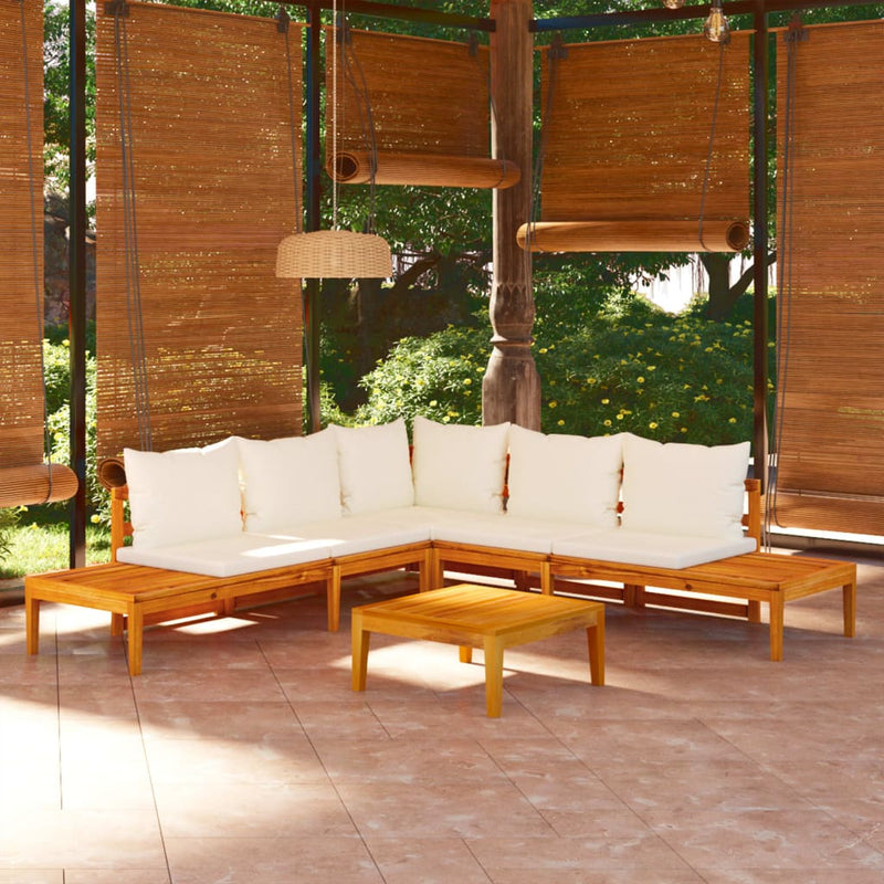 4 Piece Garden Lounge Set with Cream White Cushions Acacia Wood Payday Deals