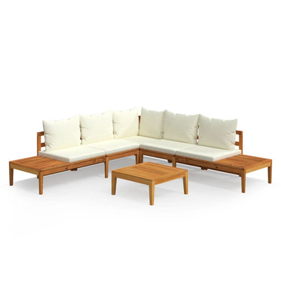 4 Piece Garden Lounge Set with Cream White Cushions Acacia Wood Payday Deals
