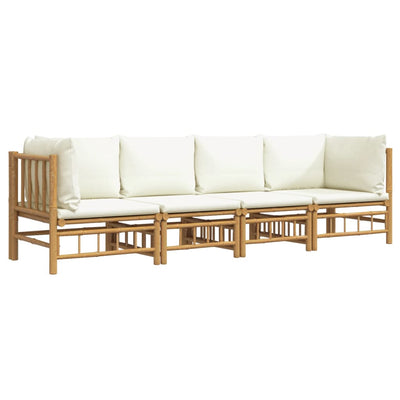 4 Piece Garden Lounge Set with Cream White Cushions  Bamboo Payday Deals
