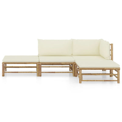 4 Piece Garden Lounge Set with Cream White Cushions Bamboo Payday Deals
