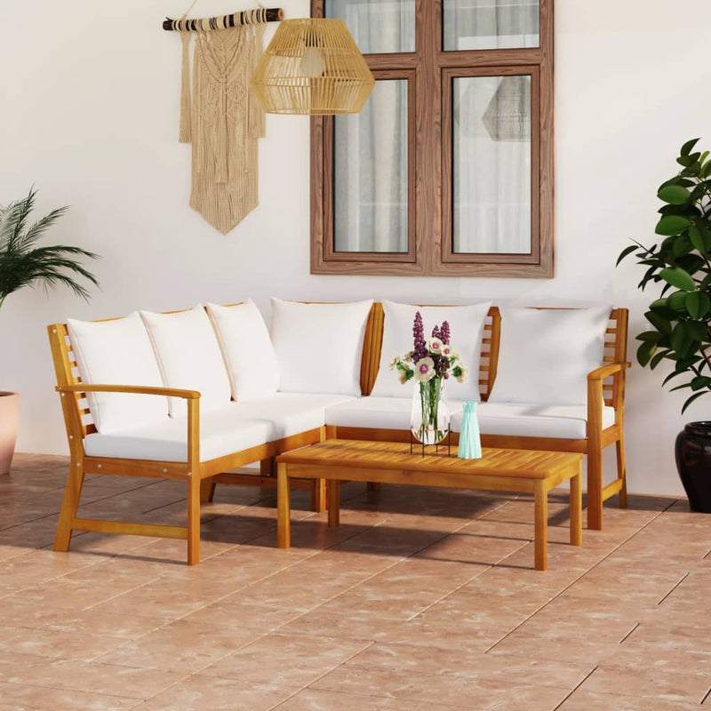 4 Piece Garden Lounge Set with Cushion Cream Solid Acacia Wood Payday Deals
