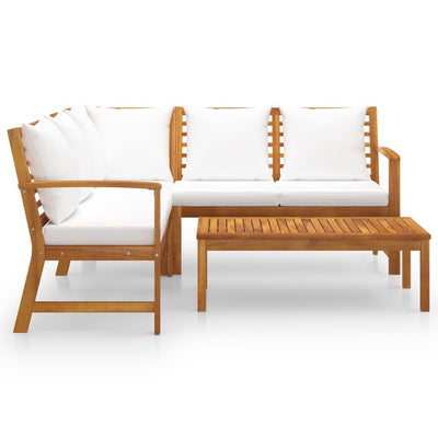 4 Piece Garden Lounge Set with Cushion Cream Solid Acacia Wood Payday Deals