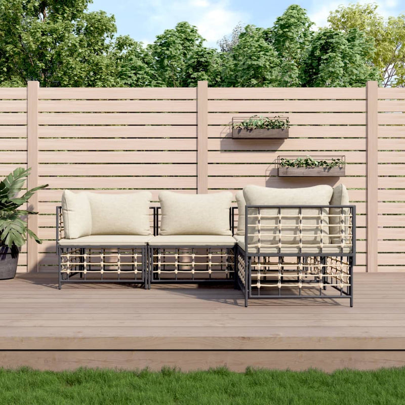 4 Piece Garden Lounge Set with Cushions Anthracite Poly Rattan Payday Deals