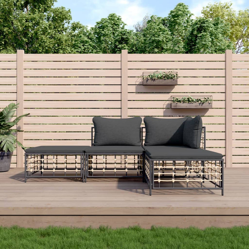 4 Piece Garden Lounge Set with Cushions Anthracite Poly Rattan Payday Deals