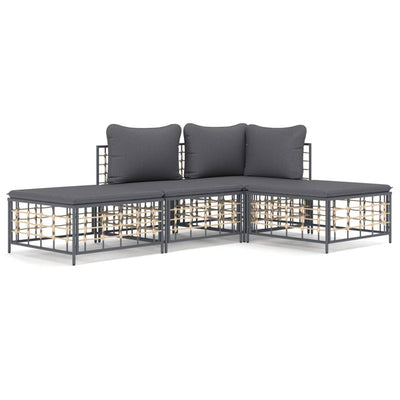 4 Piece Garden Lounge Set with Cushions Anthracite Poly Rattan Payday Deals