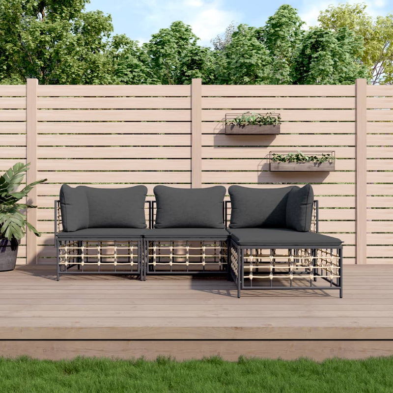 4 Piece Garden Lounge Set with Cushions Anthracite Poly Rattan Payday Deals
