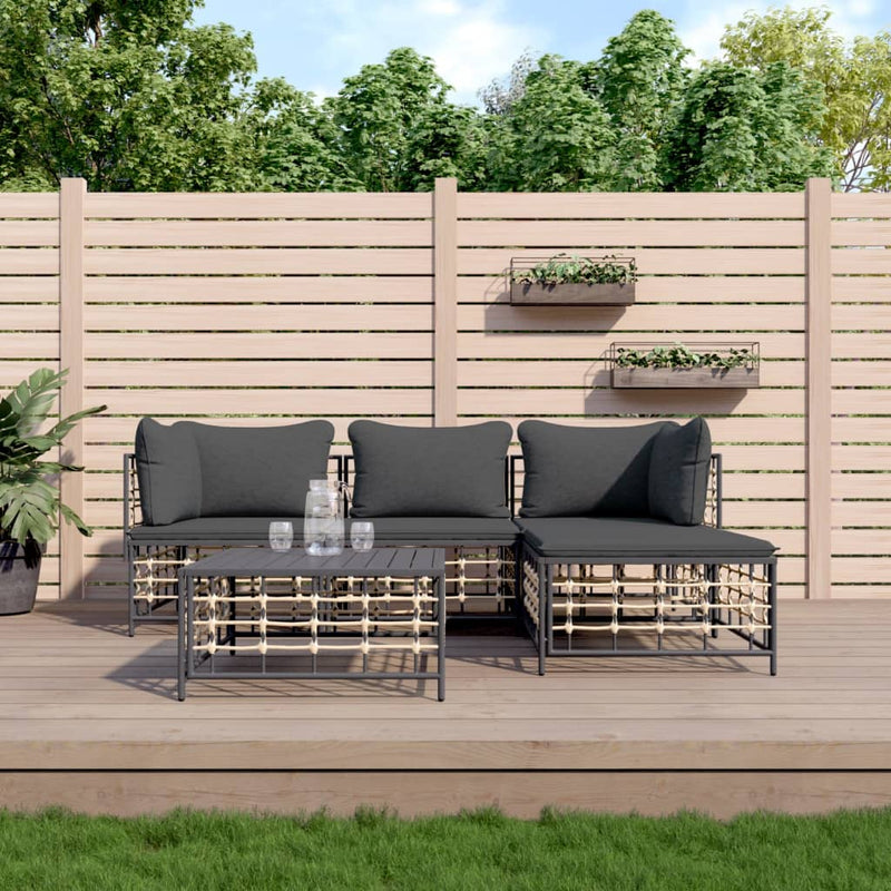 4 Piece Garden Lounge Set with Cushions Anthracite Poly Rattan Payday Deals