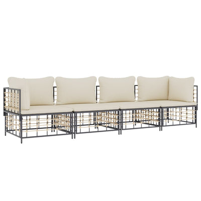 4 Piece Garden Lounge Set with Cushions Anthracite Poly Rattan Payday Deals
