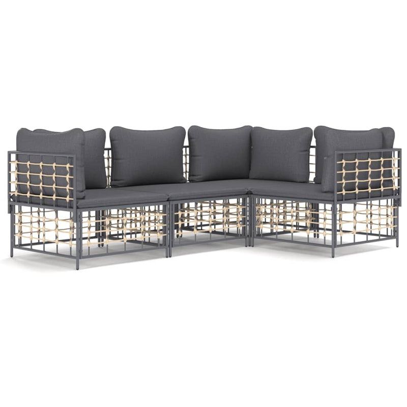 4 Piece Garden Lounge Set with Cushions Anthracite Poly Rattan Payday Deals
