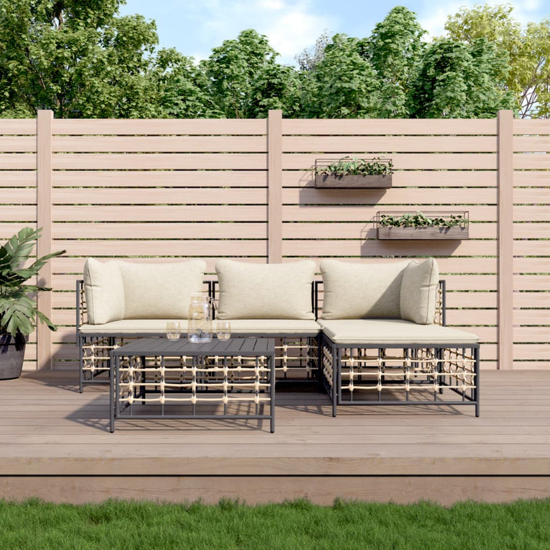 4 Piece Garden Lounge Set with Cushions Anthracite Poly Rattan Payday Deals