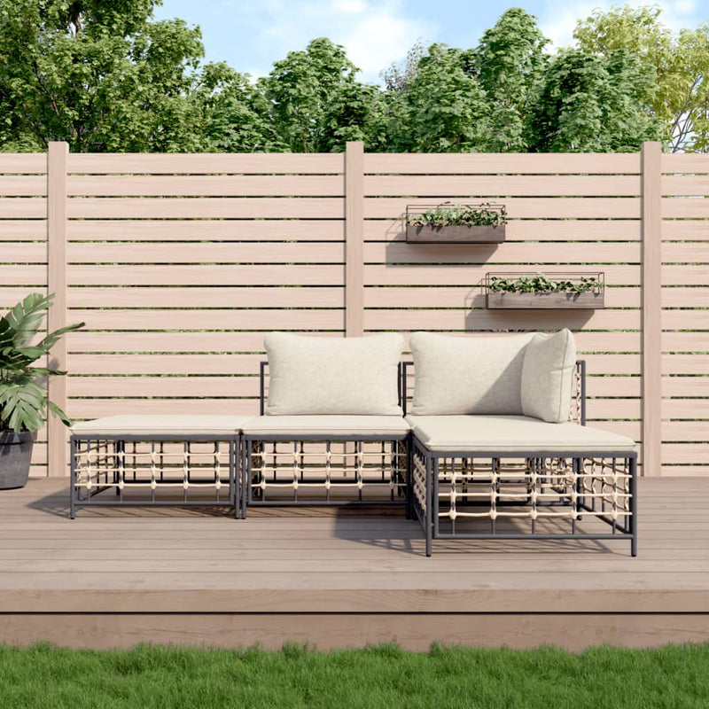 4 Piece Garden Lounge Set with Cushions Anthracite Poly Rattan Payday Deals