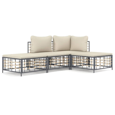 4 Piece Garden Lounge Set with Cushions Anthracite Poly Rattan Payday Deals
