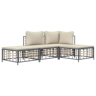 4 Piece Garden Lounge Set with Cushions Anthracite Poly Rattan Payday Deals