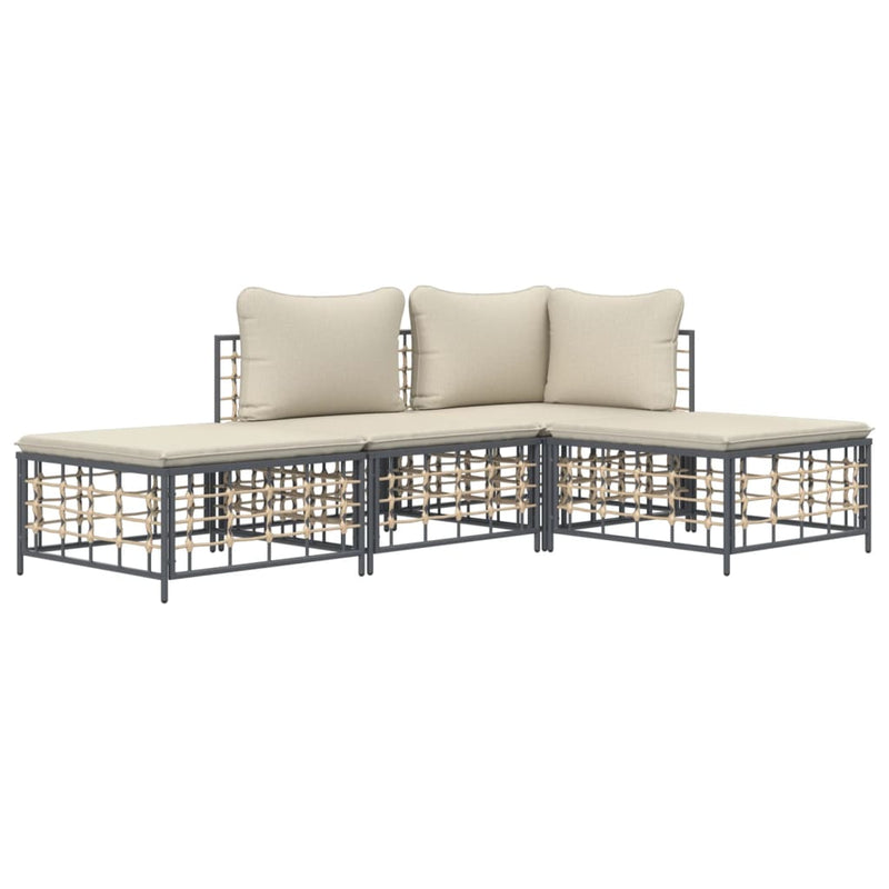 4 Piece Garden Lounge Set with Cushions Anthracite Poly Rattan Payday Deals