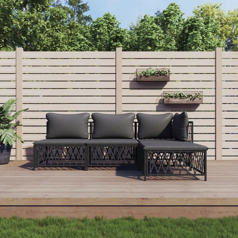 4 Piece Garden Lounge Set with Cushions Anthracite Steel Payday Deals