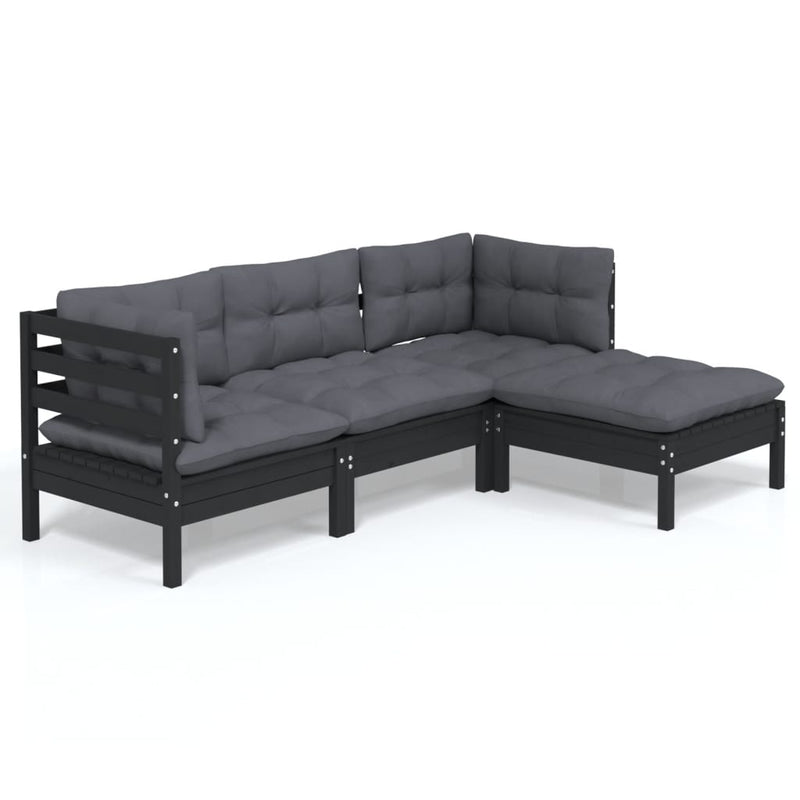 4 Piece Garden Lounge Set with Cushions Black Pinewood Payday Deals