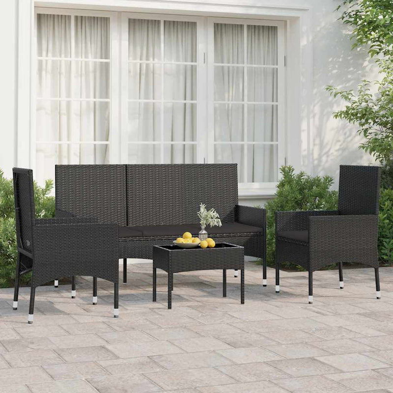 4 Piece Garden Lounge Set with Cushions Black Poly Rattan Payday Deals