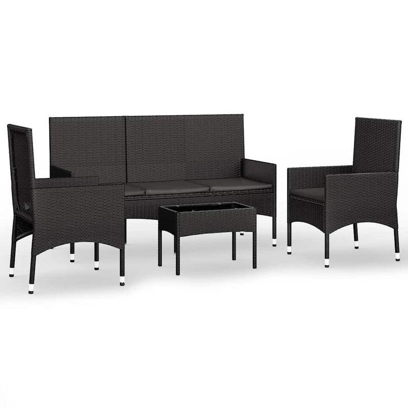 4 Piece Garden Lounge Set with Cushions Black Poly Rattan Payday Deals