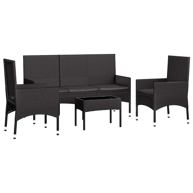 4 Piece Garden Lounge Set with Cushions Black Poly Rattan Payday Deals