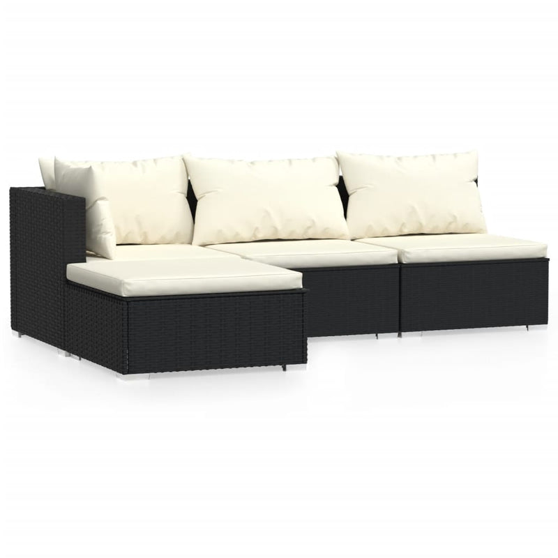 4 Piece Garden Lounge Set with Cushions Black Poly Rattan Payday Deals