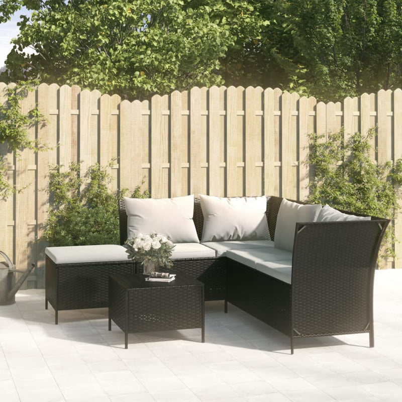 4 Piece Garden Lounge Set with Cushions Black Poly Rattan Payday Deals