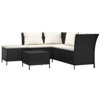 4 Piece Garden Lounge Set with Cushions Black Poly Rattan Payday Deals