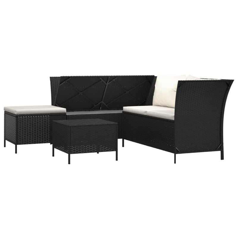 4 Piece Garden Lounge Set with Cushions Black Poly Rattan Payday Deals