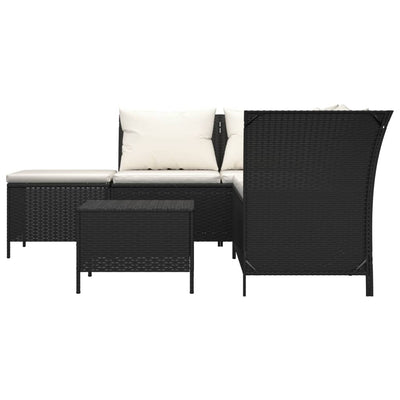 4 Piece Garden Lounge Set with Cushions Black Poly Rattan Payday Deals
