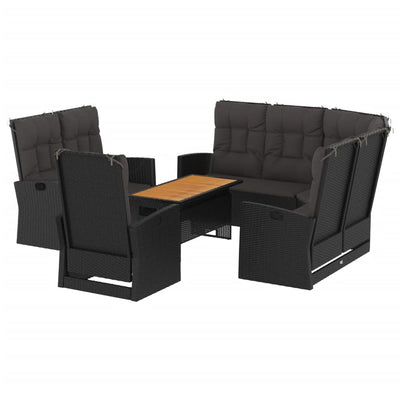 4 Piece Garden Lounge Set with Cushions Black Poly Rattan Payday Deals